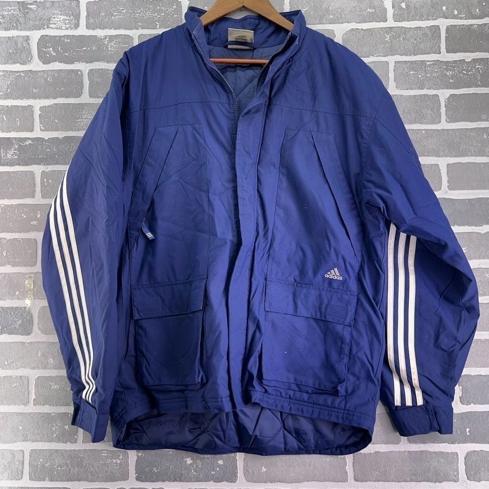 Vintage Original 1990’s Adidas Blue‎ Heavyweight 3 Stripe Jacket Size Medium